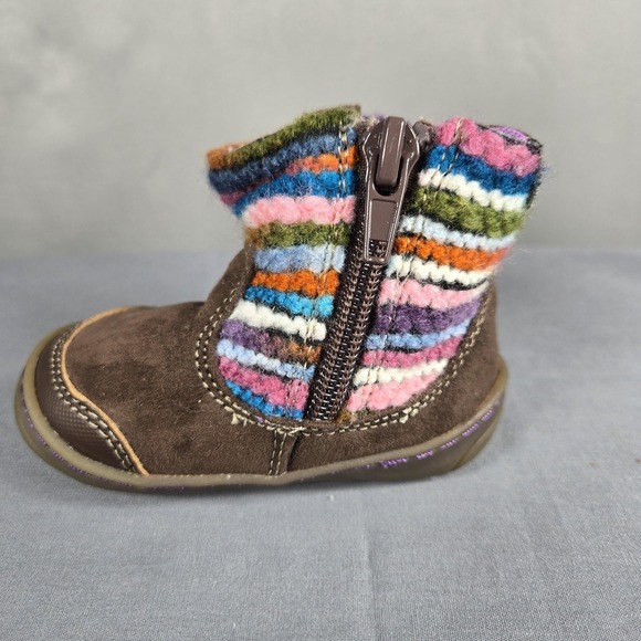 Stride Rite Surprize Adora Boots Toddler Girl 3 Brown Multi Tweed Knit Ankle Zip - Picture 4 of 10